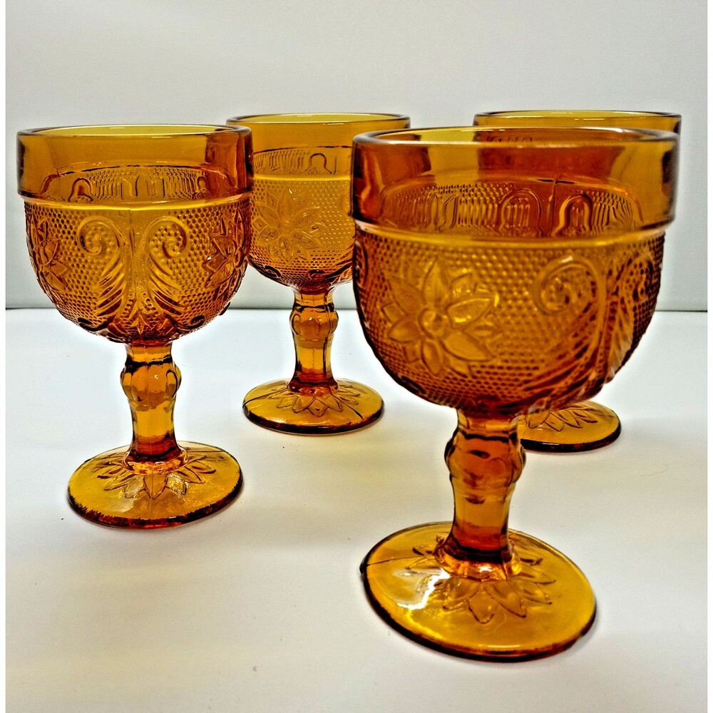 Indiana Glass Amber Tiara Pattern Small Wine Cordial Goblets Set Of 4